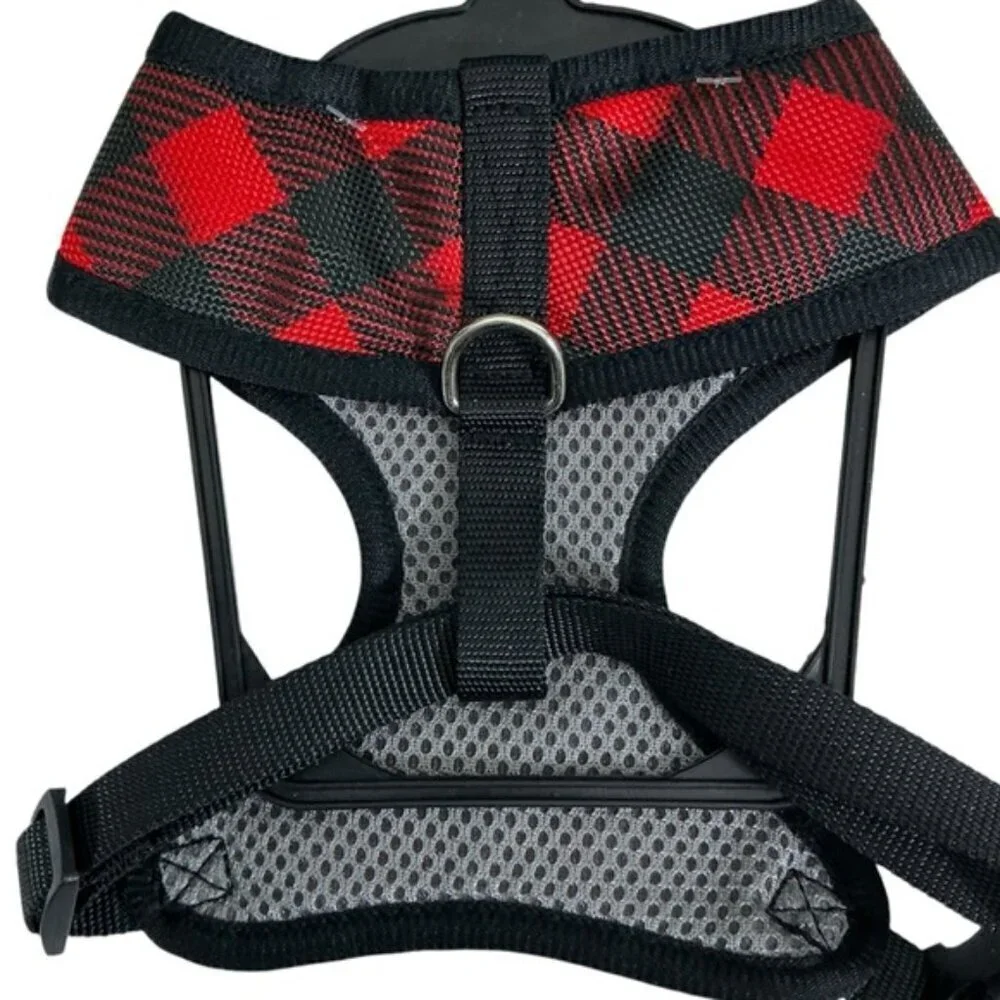 Unique Petz Dog Small Harness Adjustable Comfy Tartan Plaid Red Black SZ S